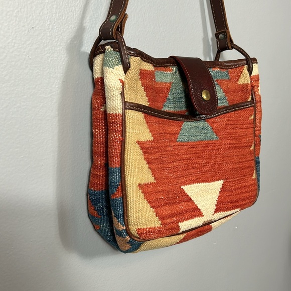 Leather Trim Tapestry Shoulder Bag - Picture 3 of 16